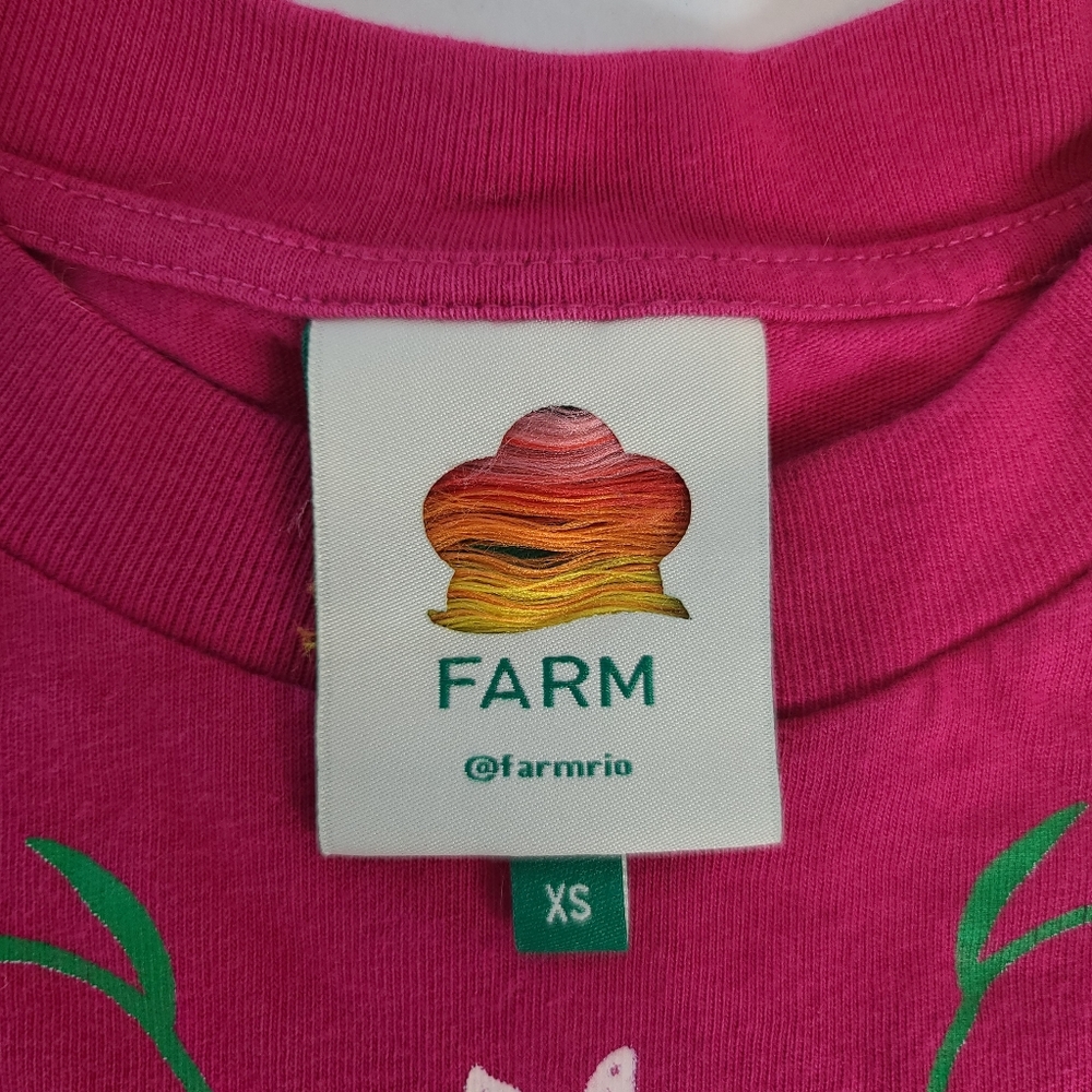 FARM Rio Pink Parrots A BRASILEIRA Cotton Graphic Tee Size XS - Picture 6 of 8